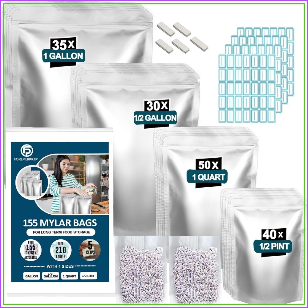 Food Storage Label - 155 Mylar Bags with 155 Oxygen