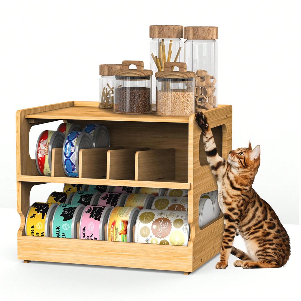 Stackable Bamboo Cat Food Orga - Food Storage Dispenser recension och pris