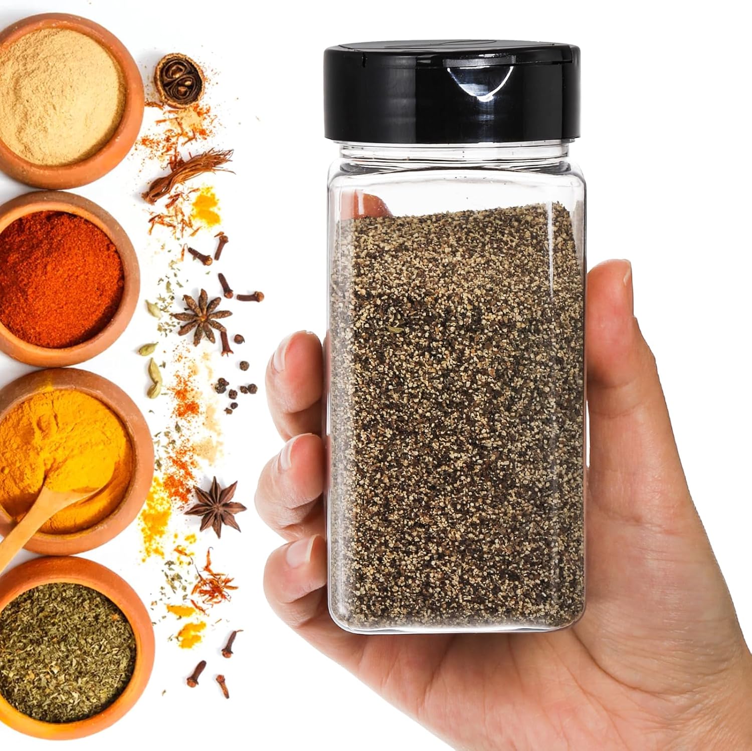Square Large Plastic Spice Jar - Food Storage Containers With Lids recension och pris